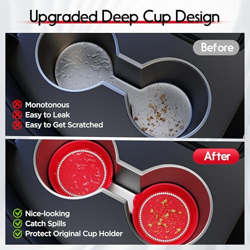 Car Cup Coaster Universal Non-Slip Cup Holders Bling Crystal Rhinestone Car Interior Accessories 2 Pack Red - color: Red, size: 2 Pack