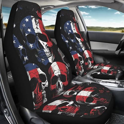 American Flag Set of 2 Pieces Automotive Seat Cover Car Front Seat Cover 4th of July Car Seat Protector Skull Patriotic Bucket Seat Cover Easy to Install - color: American Flag Skull