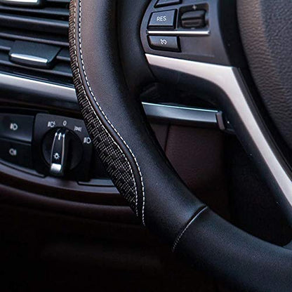 Valleycomfy Leather Steering Wheel Covers Universal 15.75 inch -Breathable, Anti Slip & Odor Free (Black with White Lines,L(15" 1/2-16")) - color: White, size: L(15"1/2-16")