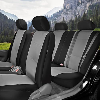 FH Group Car Seat Covers Three-Row 7 Seater Neoprene Waterproof Car Full Set Seat Covers, Airbag Ready and Split - Fit Most Car, Truck, SUV, or Van (Gray/Black) - color: Gray, style: 3 Row 7 Seater