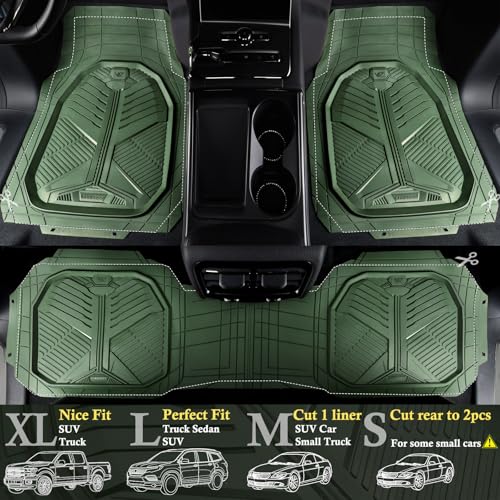 CAR PASS Heavy Duty Rubber Car Mats, Deepdish All Weather Floor Mats for Car Full Set, Universal Automotive Mats Trim to Fit for Sedans SUVs Trucks, Waterproof Anti-Slip Deep Tray 3 Pieces Olive Green - color: Olive Green