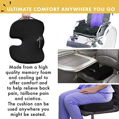 Large Seat Cushion with Carry Handle and Anti Slip Bottom, Large Gel Memory Foam Seat Cushion - Orthopedic Gel & Memory Foam - Coccyx Cushion for Tailbone Pain – Sciatica & Back Pain Relief (Grey)