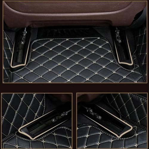 All-Weather car Floor Mats-Suitable for 98% of car Models Watherproof Leather car Floor mat (Beige and Black Beige) - color: Beige and black beige