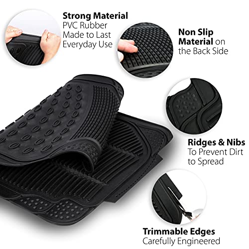 ZONETECH All Weather Rubber Car Interior Floor Mats 3-Piece Trimmable Waterproof Odorless Black Heavy Duty Universal Fit - size: 3-Piece Trimmable Floor Mats