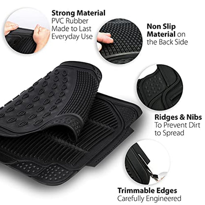 ZONETECH All Weather Rubber Car Interior Floor Mats 3-Piece Trimmable Waterproof Odorless Black Heavy Duty Universal Fit - size: 3-Piece Trimmable Floor Mats