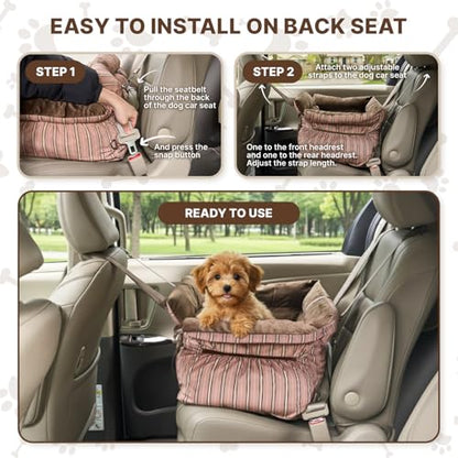 BurgeonNest Dog Car Seat for Small Dogs, Calm Blue Pet Car Bed Under 25 lbs, Soft Booster Fully Detachable and Washable Cat Carseats with Storage Pockets and Clip-On Leash Portable Travel Carrier