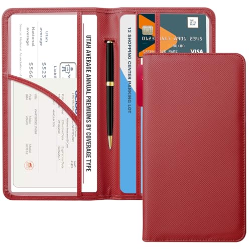 CoBak Car Registration and Insurance Holder - Vehicle Glove Box Car Organizer,Auto Truck Comparment Accessories Case with Magnetic Closure for Driver License,Cards, Carbon Red - color: L-Carbon Red