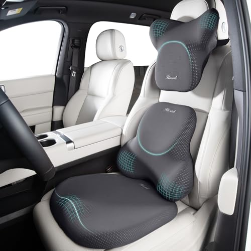 Car Seat Cushion and Lumbar Support Pillow for Office Chair Car, Neck Headrest Pillow, Ergonomic Memory Foam, Pressure-Relieving Back Support for Car, Office Chair & Wheelchair – Gray - color: Deepgray, size: Seat Cushion&Lumbar Pillow&Headrest Pillow