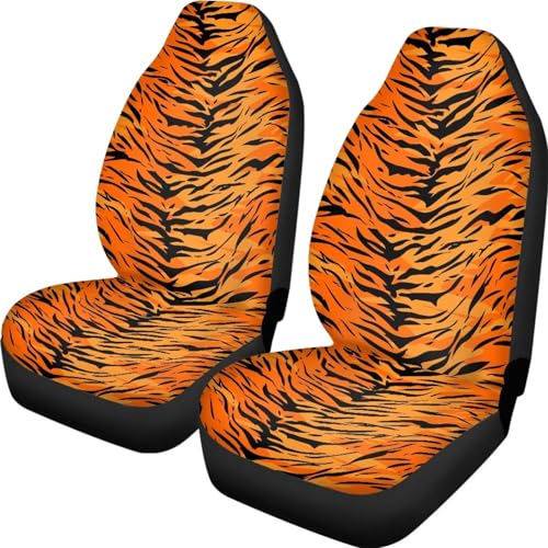 Orange Tiger Stripes Print 2pcs Car Seat Covers Set Front Seats Protectors with Elastic Strap Auto Seat Cushions Universal Fit for Vehicles Easy to Install - color: Orange Tiger Stripes