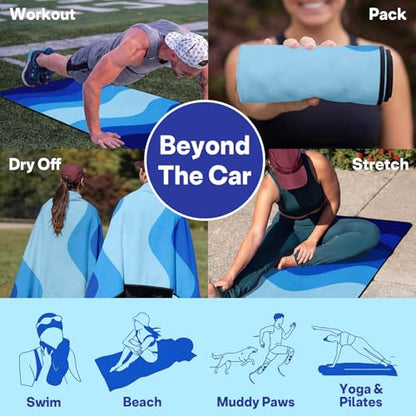 2 Pack Car Seat Towel Covers, Sweat Protector for Front Seats, Premium Thickened Microfiber with Elastic Strap, Breathable & Quick Dry, Machine Washable Cover for Gym Running Universal Fit Waves - color: Blue Waves