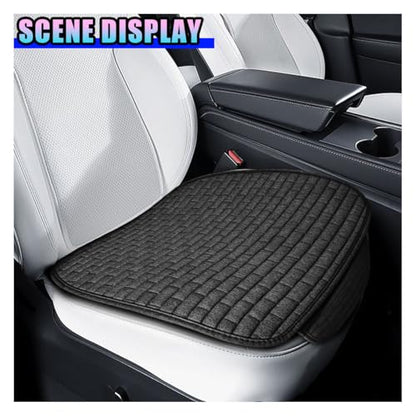 Car Front Seat Cover, Comfortable Linen Automotive Seat Pad with Storage Pocket, Anti-Slip Breathable Vehicle Seats Protection Mat, Universal Car Interior Seats Pad for SUV, Truck (Black-S) - size: Black-S