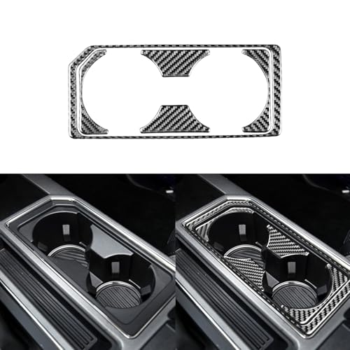 3D Carbon Fiber Car Stickers Central Control Water Cup Holder Panel Cover Car Interior Decorative Decal Compatible with Ford F150 F-150 Raptor 2017 2018 2019 2020 Accessories - color: Black 3
