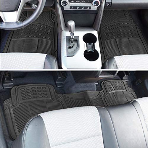 VaygWay Universal 3 Piece Heavy Duty Front and Rear Black Rubber Floor Mats - Premium Quality Trimmable Universal Fit All Weather Protection Floor Mats for Car Van SUV Truck - style: Front and Rear Car Floor Mat
