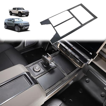 for Hummer EV SUV Truck Accessories Center Console Gear Shift Panel Trim Cover,Soft Carbon Fiber Gear Shift Control Anti-Scratch Panel Decorative Fit for Hummer EV Pickup SUV 2022-2024 2025 (Black) - style: Black