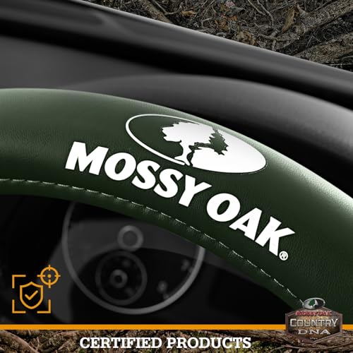Mossy Oak Camo Steering Wheel Cover, Durable Grip Car Steering Cover, Universal Fit 14.5"–15.5" - Made with Premium Green PVC Leather and Cotton Fabric, Anti-Slip - Official Licensed Product - color: Green