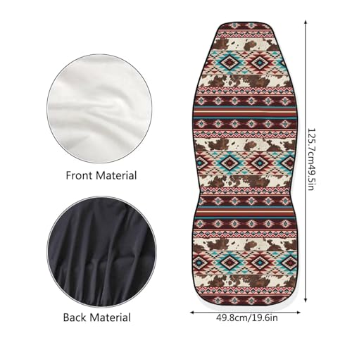 Car Front Seat Covers Stretch Polyester Fabric Cover Universal Aztec Cow Print Car Seat Cover Protection Interior Accessories Universal Fit for Most Vehicles - color: Aztec Cow Print