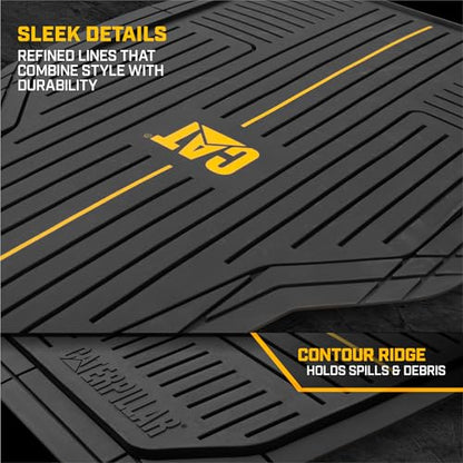 CAT® Signature™ Heavy-Duty 3-Piece All Weather Floor Mats for Cars, Trucks & SUVs – Trim-to-Fit Rubber Car Mats Full Set, Waterproof Automotive Floor Mats, Interior Accessories & Car Rug Protection