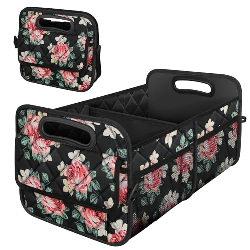 Deosk Trunk Organizer and Storage with Reinforced Handles,Car Accessories for Women/Men 50L Waterproof Polyester Trunk Organzier for Car/SUV/Minivan/Truck(Medium, Floral) - color: Floral, size: Medium