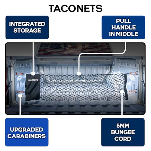 TacoNets Envelope Cargo Net for Colorado/Canyon - Fits 2023-Current - Upgraded 5mm Bungee - Integrated Storage Bag - Heavy Duty Carabiners - Designed in USA - style: Chevy Colorado / GMC Canyon 2023+
