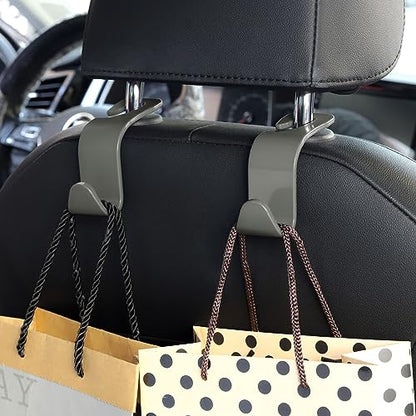 Soleebee 4 Pack Car Headrest Hooks - Universal Auto Hooks, Back Seat Hangers, Storage Organizer (Grey) - color: Gray