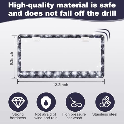 QUANQIUFEI 2 Pack Bling License Plate Frames for Women, Sparkly Rhinestone Diamond Car Accessories with Glitter Crystal Caps (Navy Blue) - color: Navy Blue