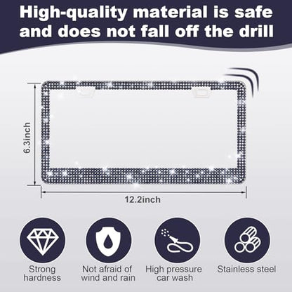QUANQIUFEI 2 Pack Bling License Plate Frames for Women, Sparkly Rhinestone Diamond Car Accessories with Glitter Crystal Caps (Navy Blue) - color: Navy Blue