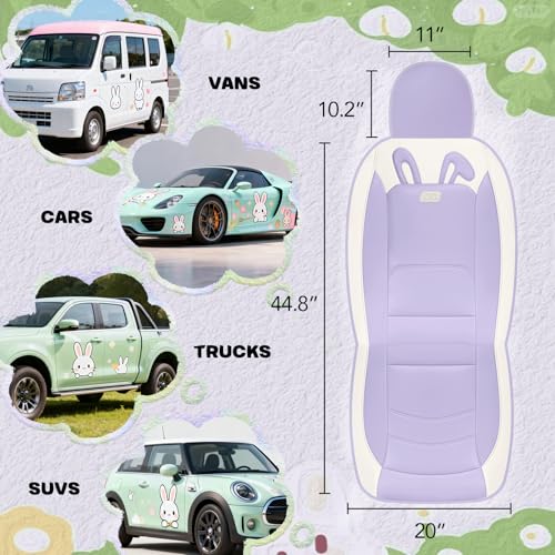 PIC AUTO Car Seat Covers, Cute Rabbit Premium Purple Leather Seat Covers, Universal Fit Front Seat Covers for Cars, Trucks, SUVs, Soft & Wear-Resistant Auto Interior Protection with Airbag-Compatible - color: Purple