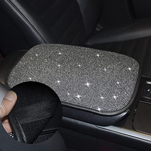 BetterJonny Auto Bling Car Armrest Cover, Crystal Rhinestone Auto Center Console Cover Pad Non-Slip Car Arm Rest Cushion Pad Universal Bling Car Accessories for Most Car (13.2 X 9.3 Inch)