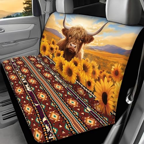 WELLFLYHOM Highland Cow Car Accessories Seat Cover for Car for Women Southwest Aztec Rear Bench Seats Protectors Tribal Navajo Navajo Saddle Blanket Seats Covers Universal Fit Trucks SUV Van - color: 01 Highland Cow Southwest Aztec