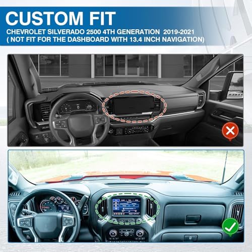 KUST Black Dash Cover for 19-25 Chevy Silverado 1500 2500HD 3500HD/19-23 GMC Sierra 1500 2500HD 3500HD(Only fit Silverado Dashboard with Open Bin and HUD)(Not Fit for 13.4 inch Navigation Silverado) - size: For Silverado 19-25