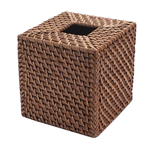 Rattan Tissue Box Cover Natural Woven Facial Napkin Holder Square (Honey Brown, 5.5x5.5x5.9 Inch) - color: Honey Brown