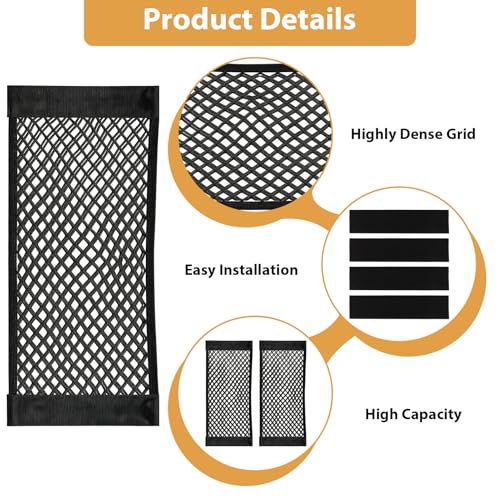 2 Pcs Universal Mesh Storage Pocket Bag, 9.8" x 23.6" Elastic Cargo Net Organizer with Hook & Loop Tape for Car SUV RV Camper and Home, High Capacity Wall Sticker Pouch for Trunk and Travel Storage