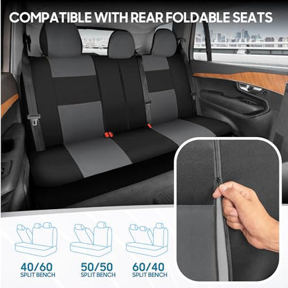 BDK PolyPro Car Seat Covers Full Set in Gray on Black, Front and Rear Split Bench Seat Covers for Cars, Easy to Install Car Seats Cover Set and Accessories for Auto Trucks Van SUV - Gray - color: Gray