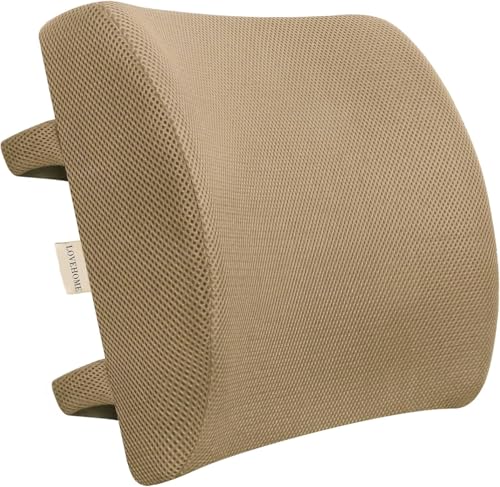 Memory Foam Lumbar Support Pillow for Lower Back Comfort, Ergonomic Back Cushion with Breathable Mesh Cover, Lumbar Pillow for Chair, Car, Office, Brown - color: Light Brown