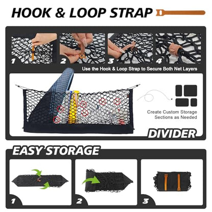 Truck Bed Cargo Net Trunk Netting Compatible with 2020-2024 2025 2026 Ford Explorer Accessories, Pickup Cargo Organizer SUV Sedan Storage Net w/Heavy Duty Carabiners - style: 2020+ Explorer