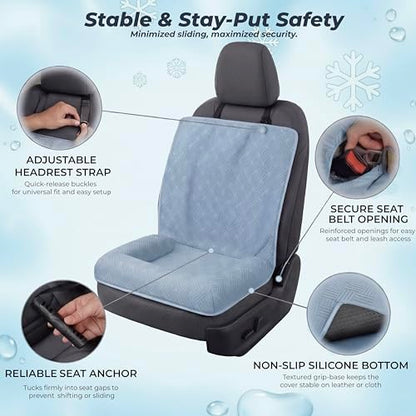Premium Cooling Dog Car Seat Mat for Small & Medium Dogs, Breathable Puppy Car Seat for Front & Back Seat Travel, Cool-to-Touch Washable Pet Travel Lounge Mat with Supportive Bolster