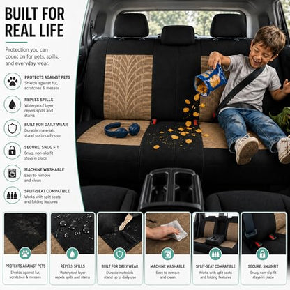 FH Group Car Seat Covers Full Set Premium Cloth - Universal Fit, Automotive, Low Back Front Washable Seat Covers, Airbag Compatible, Split Bench Rear Seat for SUV, Sedan Beige - color: Beige, style: Full Set