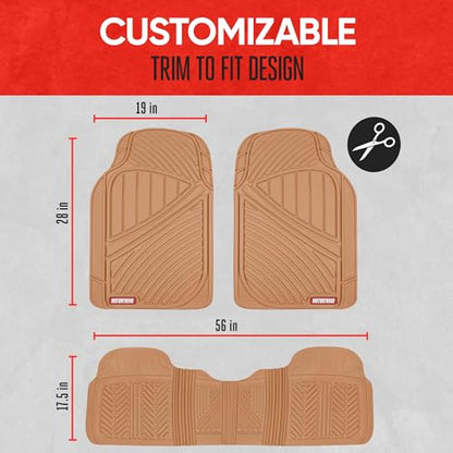 BDK Beige Heavy Duty Front & Rear Rubber Floor Mats Universal Liners for Car SUV Van & Truck, All Weather Protection with Anti-Slip Nibs, Fit Contours of Most Vehicles - color: 773-BG