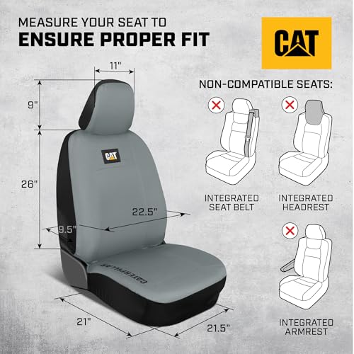 CAT DuraDrive Car Front Seat Cover – (1) pc, Gray Oxford, Heavy Duty Protection, Semi-Universal Fit – Durable Water-Resistant Auto Seat Protector for Truck, SUV, Sedan – Easy Install & Washable - color: Gray 1 Front
