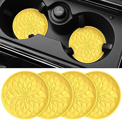 Car Coasters for Cup Holders [4 Pack] - 2.75In Silicone Auto Mug Mats - Universal Non-Slip Recessed Car Interior AccessoriesYellow - color: 4 Pack-yellow