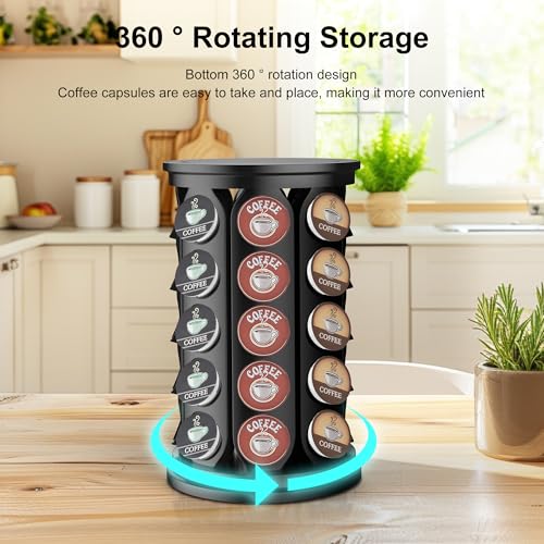 CEHNCEH K Cup Holder, Coffee Pods Holder Storage Organizer Stand Carousel Compatible with 40 Keurig K-Cup Pods, Home or Office Kitchen Counter (Black) - color: Black