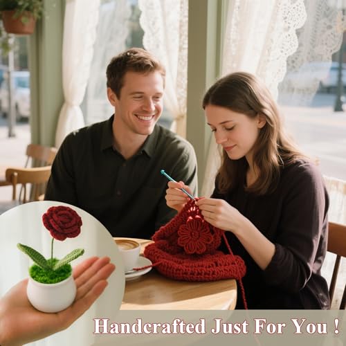 Joekaran Crochet Flowers Cute Rose Gifts for Girlfriend, Boyfriend Valentines Birthday Gifts for him her, Wedding, Anniversary, Christmas Romantic Couples I Love You Gift from Husband(Burgundy Rose) - color: Burgundy Rose