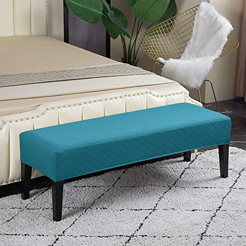 Lebaley Stretch Jacquard Ottoman & Bench Cover Removable Washable Slipcover for 42-54 inch Rectangular Benches, Bar Stools, and Dining Room Chairs (Fits 14-18" Wide),Peacock Blue - color: Peacock Blue, size: Regular - Standard
