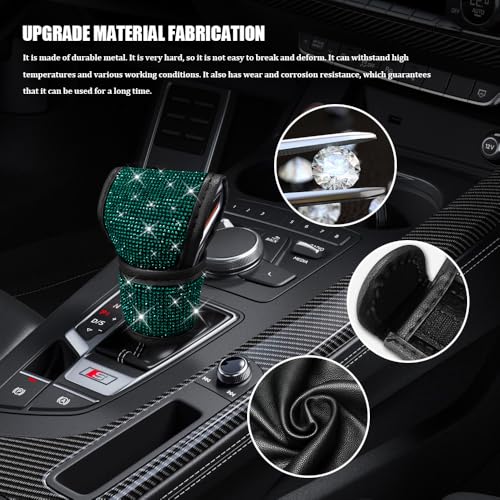 Bling Auto Gear Shift Knob Cover, Car Shifter Cover, Sparkly Crystal Rhinestones Gear Shift Knob Cover for Women Girls, PU Leather Shift Gear Cover with Bling Accessories Fit Cars (Green) - color: Green