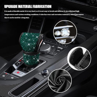 Bling Auto Gear Shift Knob Cover, Car Shifter Cover, Sparkly Crystal Rhinestones Gear Shift Knob Cover for Women Girls, PU Leather Shift Gear Cover with Bling Accessories Fit Cars (Green) - color: Green