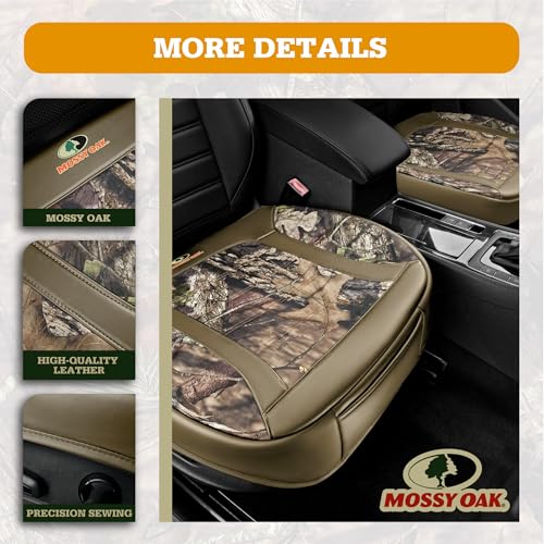 Mossy Oak Car Seat Cover, Luxury Faux Leather Front Bottom Seat Cushion Cover, Universal Anti-Slip with Wrap-Around Design and Storage Bags, Suitable for Most Vehicles - Beige Color 1 Piece - color: Beige