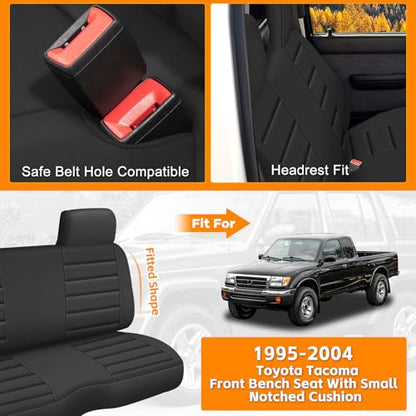 Truck Seat Cover Compatible with 1995-2004 Toyota Tacoma, Front Bench Seat with Molded Headrest and Small Notched Cushion, Knitted Fabric - color: black