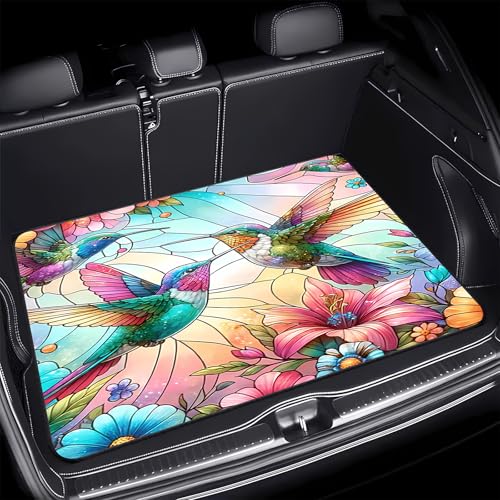 Universal Car Trunk Mat 29" x 39", Flowers and Birds All Weather Trunk Protection Cargo Liner, Durable Cargo Mat Rear Trunk Liner, Stylish Vehicle Interior Accessories Suitable for Most Car Models - color: Flowers and Birds