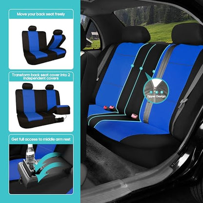 FH Group Waterproof Neoprene Car Seat Covers Rear Set– Universal Fit Split Bench Back Seat Cover, Durable Automotive Seat Protector for Cars, SUVs & Vans, Blue/Black - color: Blue, style: Rear Set