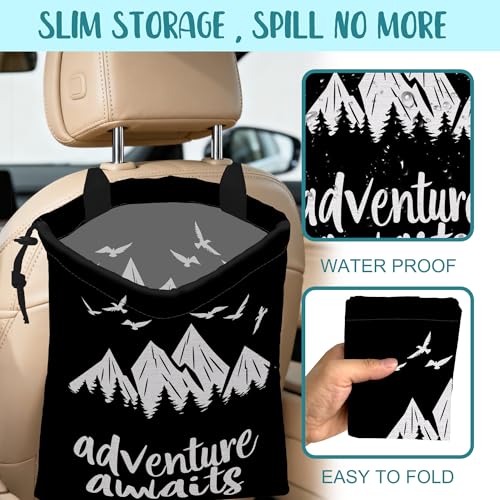 Adventure Awaits Car Garbage Bag Mountain and Bird Hanging Canvas Car Trash Bag Drawstring Car Back Seat Organizer for Car Back Front Seat Console with Adjustable Buckle - color: Adventure Awaits